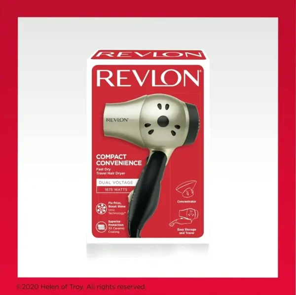 Revlon 1875-Watt Compact Foldable Grip Hair Dryer | Ideal for Travel