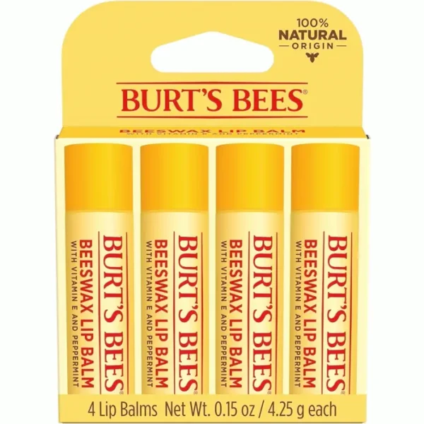 Burt's Bee's Lip Balm - Beeswax, Natural Origin, 4 Tubes