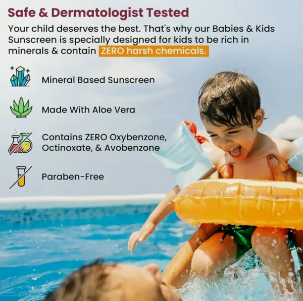 Kids Mineral SPF 50 Sunscreen Containing Aloe Vera