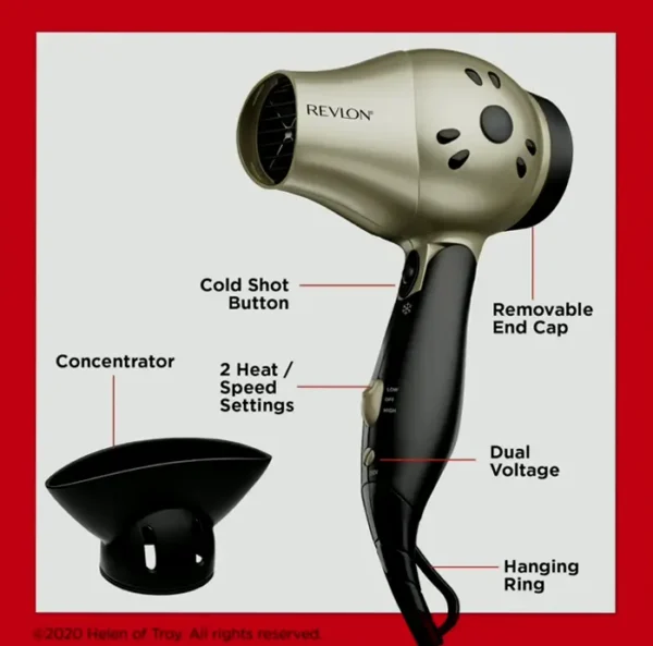 Revlon 1875-Watt Compact Foldable Grip Hair Dryer | Ideal for Travel