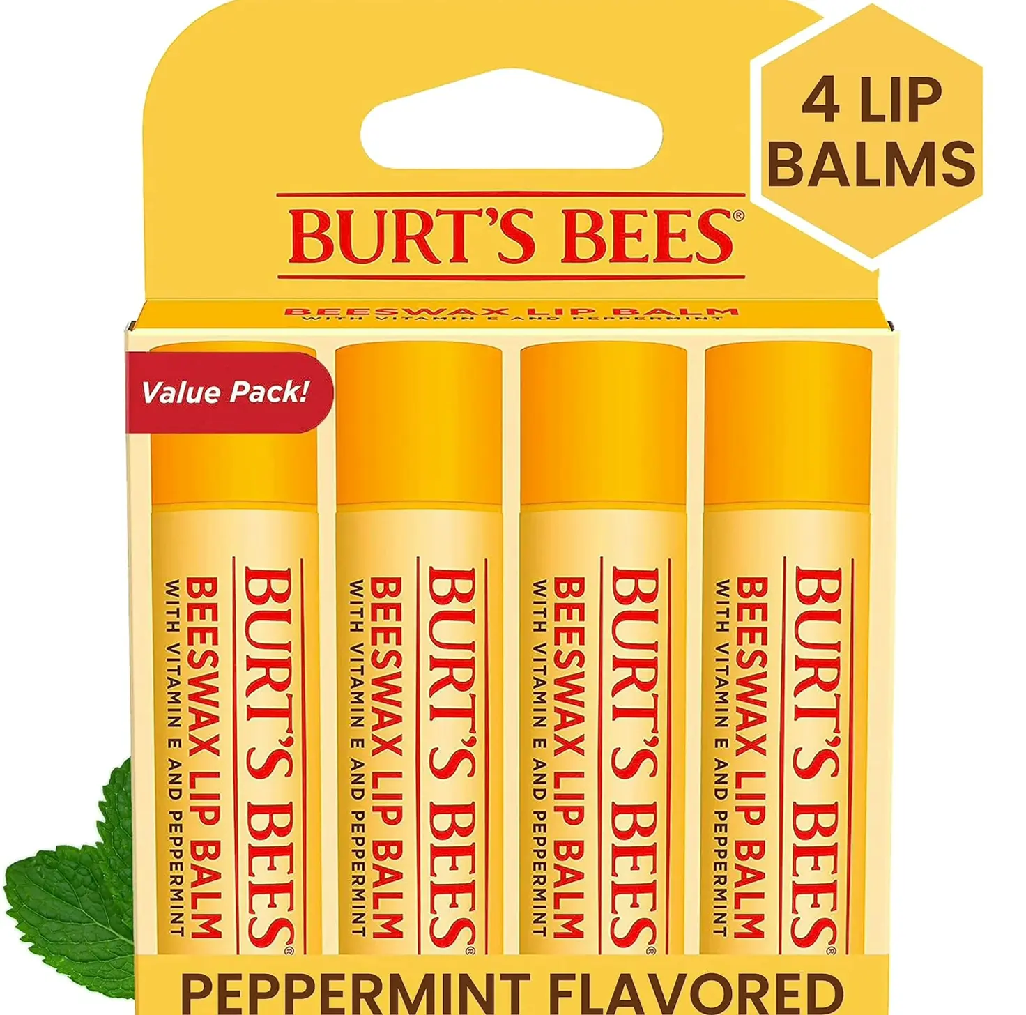 Burt's Bee's Lip Balm - Beeswax, Natural Origin, 4 Tubes