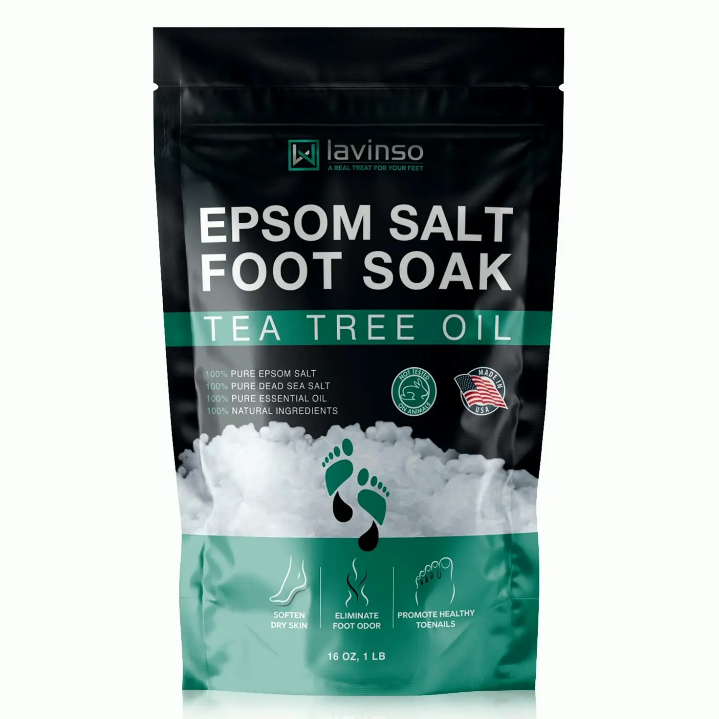 Tea Tree Oil Foot Soak and Epsom Salt - Toenail Care, Sports Feet, Odor Control - 1 Lbs