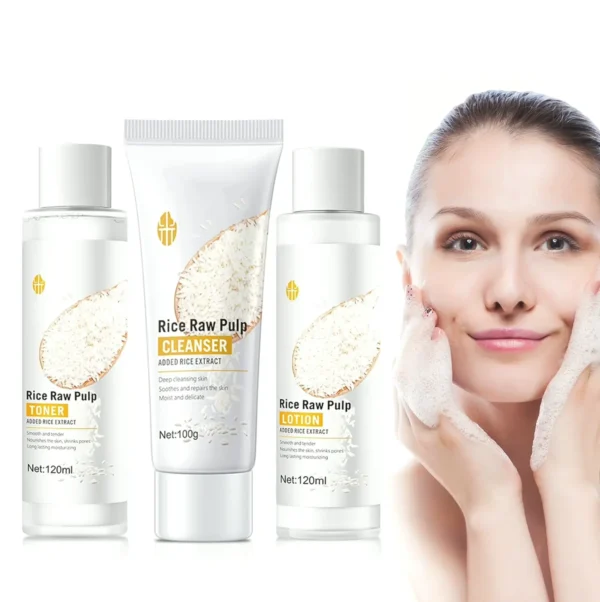 Rice Face Treatment Set for Ladies, 3PCS Moisturizing Face Care