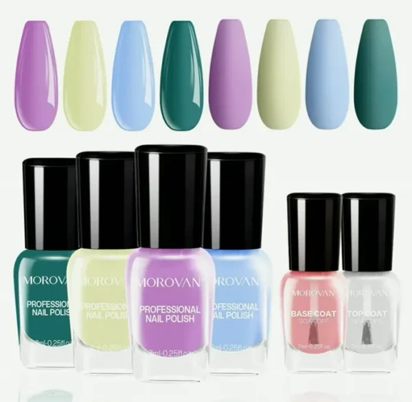 Morovan's Nail Kit: Quick Dry Macaron Colors w. Foundation & Sealer